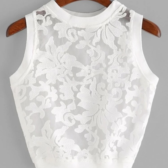 SHEIN Tops - White Organza Insert Crop Tank Top